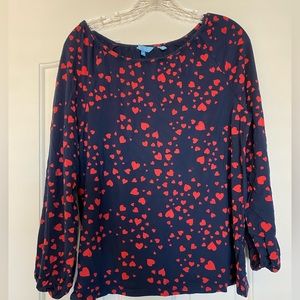 Draper James navy top with red hearts